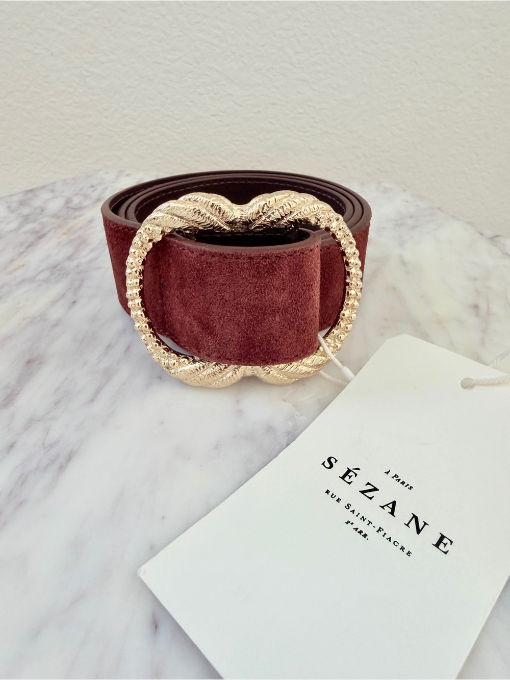 ♥️ SÉZANE Artemis Belt Mahogany Reddish Brown Suede Leather 80 - Picture 5 of 15